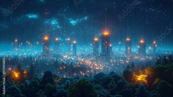 Fototapeta NFT virtual land is an own-able area of digital land on a metaverse platform, NFT real estate is parcels of virtual land minted on the blockchain, conceptual illustration