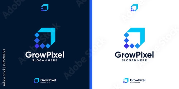Fototapeta Modern growth logo design icon. Abstract arrow with digital data pixel logo design template