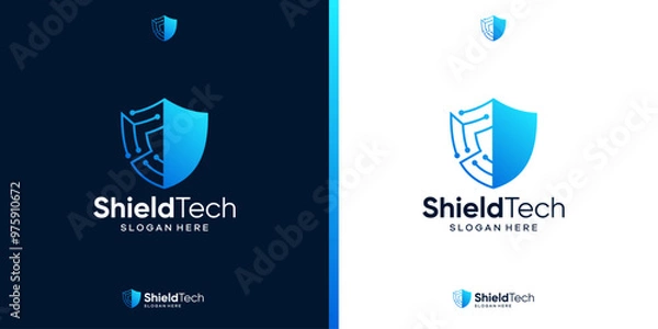 Fototapeta Cyber security icon logo. Shield tech logo design template. Security logo for privacy data protection.