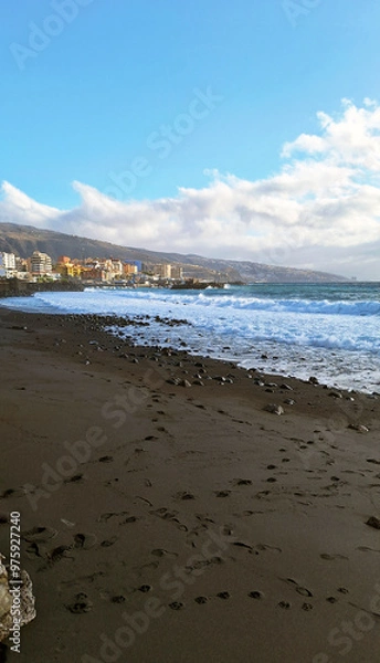 Obraz Playa de la Candelaria (or de las Arena) featuring a distinctive black sand of volcanic origin. Tenerife, Canary Islands, Spain, Europe.