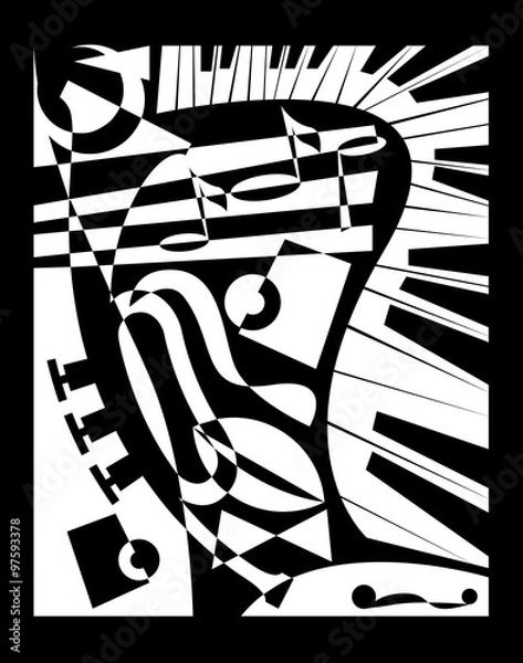 Fototapeta Vector illustration for design banner jazz music festival in retro geometric abstraction style