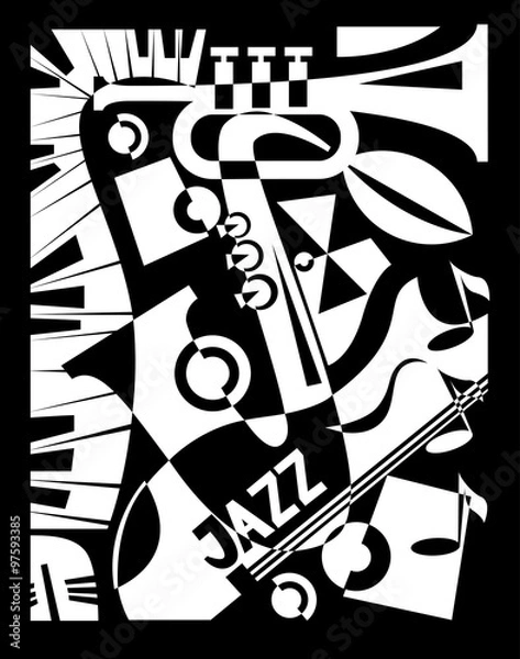 Fototapeta Vector illustration for design banner jazz music festival in retro geometric abstraction style