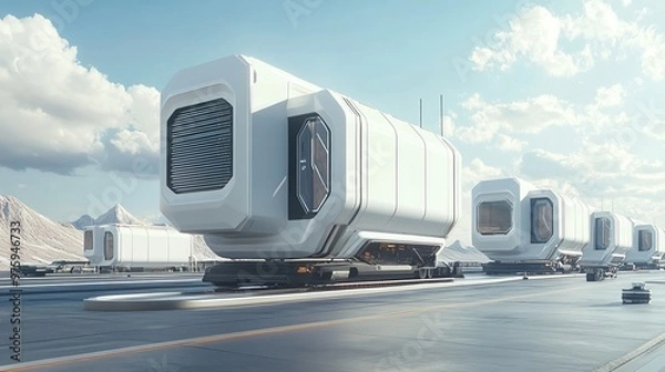 Fototapeta futuristic cargo boxes delivery system 