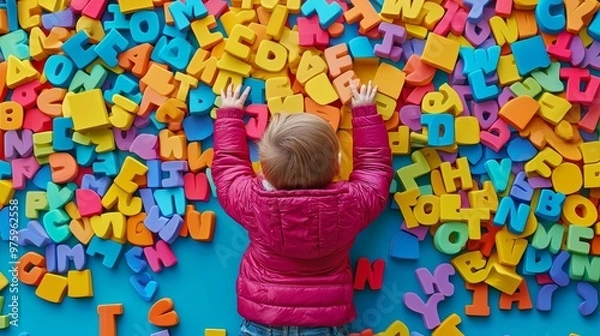 Fototapeta Child Surrounded by Colorful Alphabet Letters