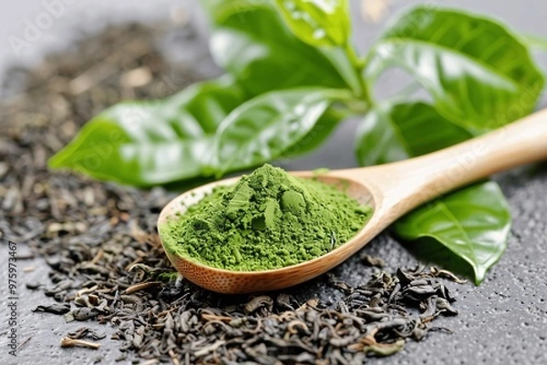 Obraz green tea and spoon