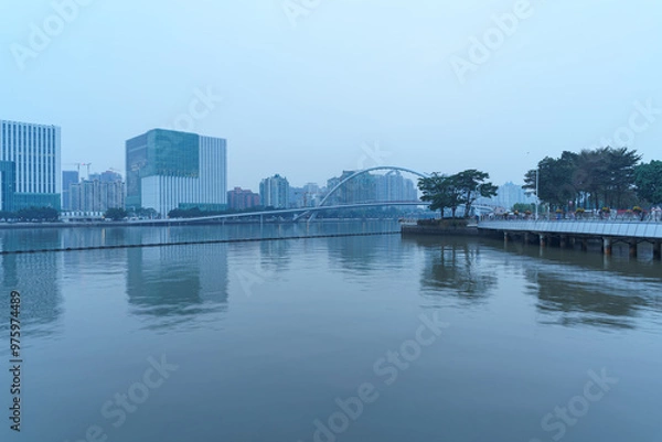 Obraz Guangzhou Pearl River Haixin Bridge and Urban Architectural Landscape