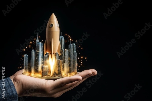 Fototapeta Innovative Product Launch by Digital Entrepreneur, showcasing market growth potential, entrepreneurial spirit, emphasizing current trends, ample copy space for impactful messaging.
