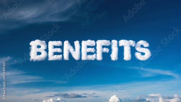 Fototapeta benefits word made of clouds in blue sky background