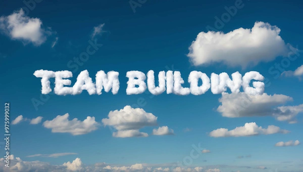 Fototapeta team building word made of clouds in blue sky background
