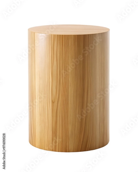 Fototapeta Tall wooden display pedestal stand with a smooth surface and natural wood grain, ideal for holding decorative pieces or highlighting products. Isolated on transparent background, png.