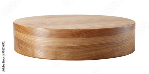 Fototapeta Low wooden display pedestal stand with a polished surface and natural wood texture, perfect for displaying products or decorative items. Isolated on transparent background, png.