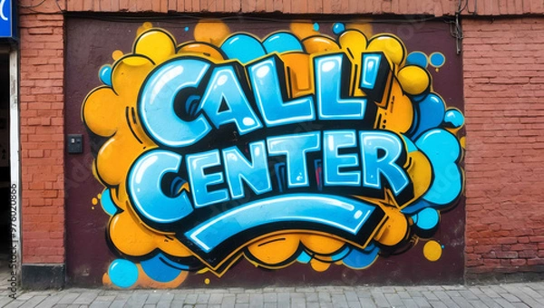 Fototapeta call center grafitti art design on a wall in street