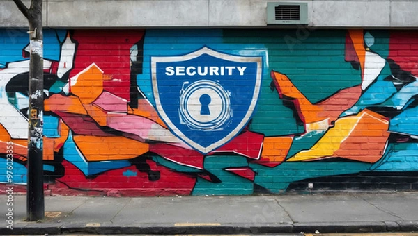 Obraz security grafitti art design on a wall in street