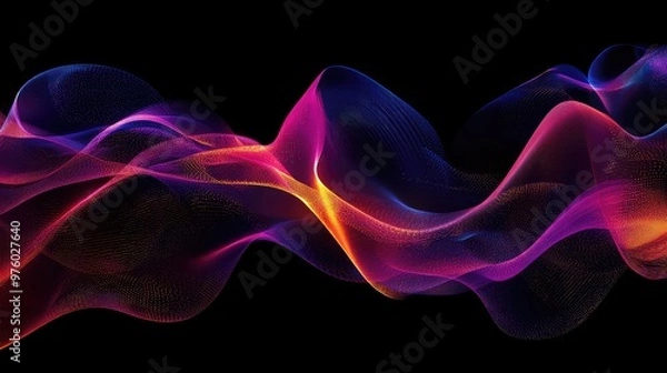 Fototapeta Abstract representation of sound waves visualized as bright, flowing neon curves.