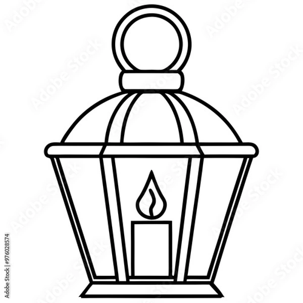 Fototapeta A vintage lantern with a lit candle inside, design with thin, intricate lines vector