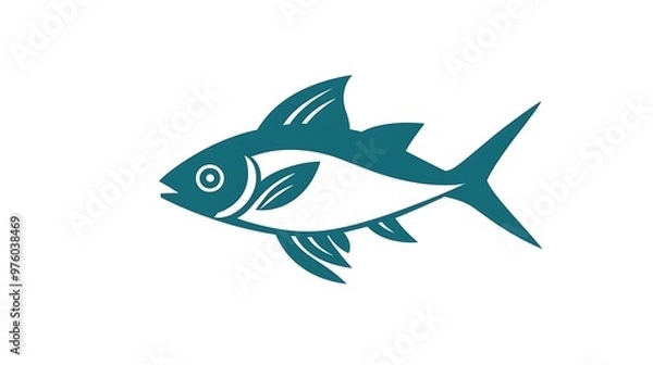 Fototapeta Minimal Teal Fish Logo on White Background - Vector Graphic Design with Flat Colors, Simple Outline for Brand Identity and Products