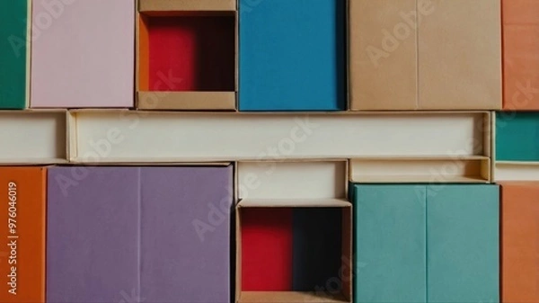 Fototapeta colorful boxes on a shelf