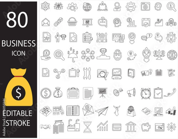 Fototapeta Business icon pack, Business icon set, Comprehensive Business Icon Pack: High-Quality Linear and Minimalist Icons for Corporate, Finance, and Office.