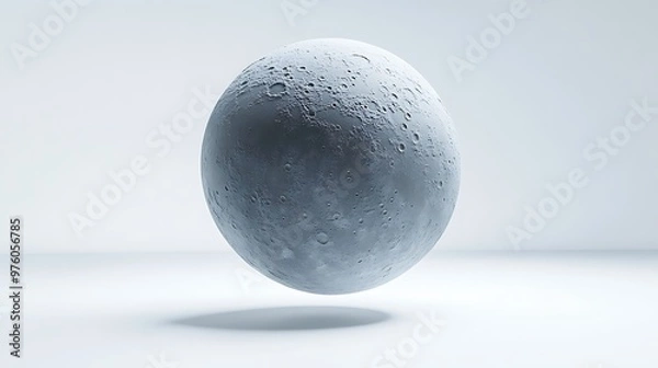 Obraz Serene Minimalist 3D Grey Moon Icon with White Craters on White Background, Matte Claymation Style Render