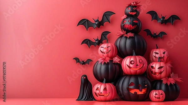 Obraz Black and red halloween pumpkin copyspace background