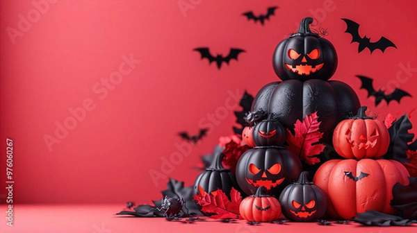 Fototapeta Black and red halloween pumpkin copyspace background