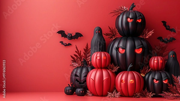 Fototapeta Black and red halloween pumpkin copyspace background