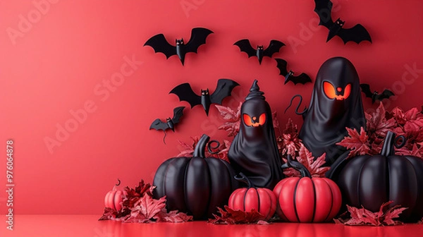 Fototapeta Black and red halloween pumpkin copyspace background