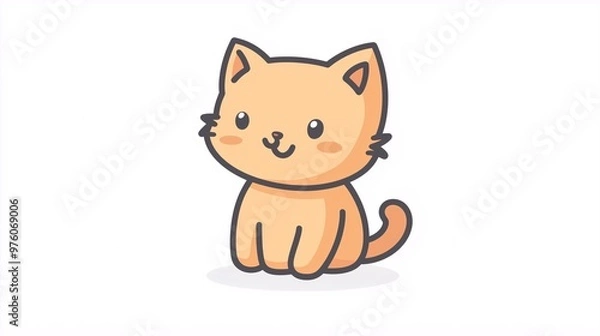 Fototapeta Cute cat icon, simple lines, flat illustration style, white background
