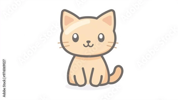 Fototapeta Cute cat icon, simple lines, flat illustration style, white background