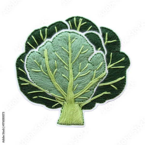 Fototapeta Colorful embroidered broccoli patch showcasing detailed stitches and vibrant green hues, perfect for fabric projects and accessories., isolated on a transparent background.