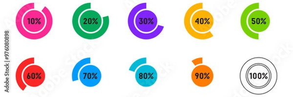 Fototapeta Circle percentage diagrams set. Loading indicator. Download process. Percentage pie chart for infographics, ui, web design and business presentation. Vector illustration.