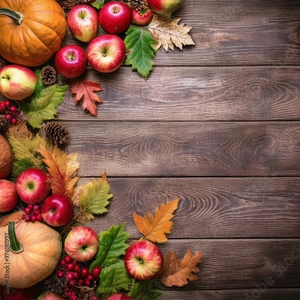 Fototapeta Thanksgiving Autumn Halloween background- Rustic theme. Copy space for text. Design Mockup