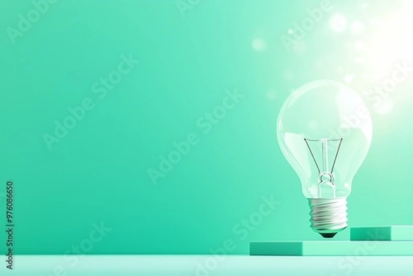 Obraz A glowing light bulb illuminating against a serene mint-colored background, symbolizing creativity and innovative ideas.