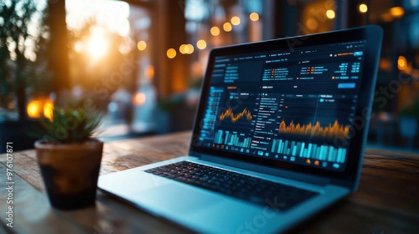 Fototapeta A business owner reviewing sales on their e-commerce dashboard, analyzing performance and customer trends.