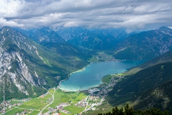 Obraz view from the mountain of lake and mountains