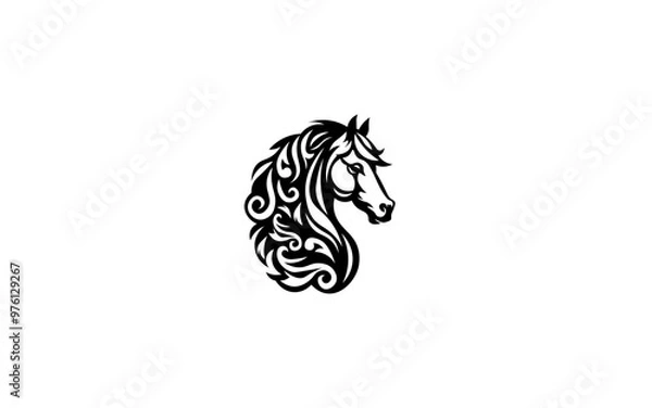 Obraz Side view of a horse's head with a mane on a white background. Vector illustration