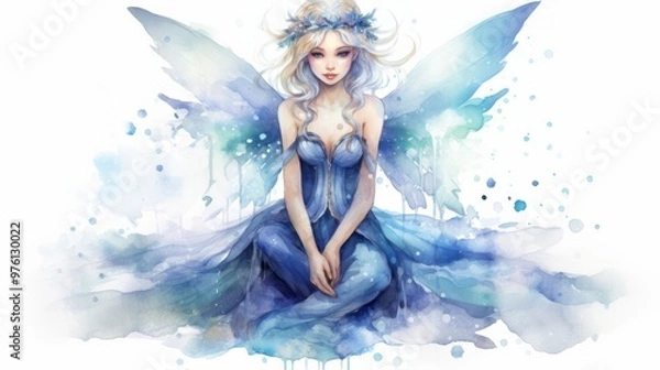 Fototapeta Cute little happy fairy princess girl in purple colors. Neural network ai generated art