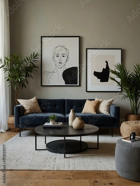 Obraz Minimalist living room with plants and artwork