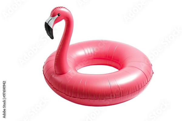 Obraz Bright pink flamingo pool float adds fun to summer days by the water, perfect for relaxation and playful afternoons by the poolside