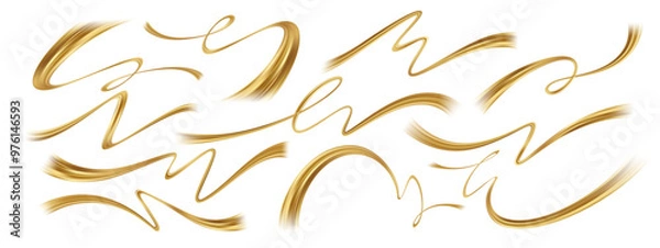 Fototapeta Elegant Golden Swirls and Lines. A collection of elegant, flowing golden lines and swirls on a white background. Vector Illustration