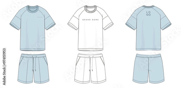 Obraz Set of drop shoulder T Shirts apparel template with pant