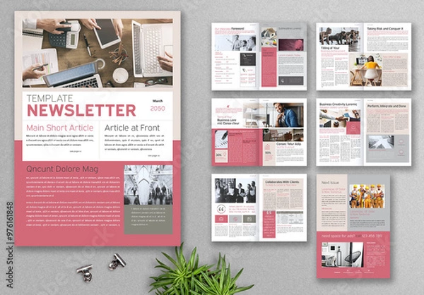 Fototapeta Newsletter Layout with Red Accents