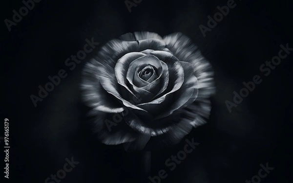 Fototapeta Generative-AI, Abstract Black and White Rose with Blurred Petals and Fading Background