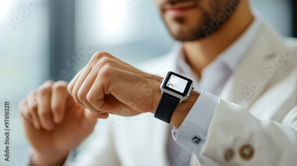 Fototapeta Businessman using smartwatch
