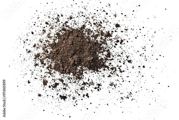 Fototapeta Soil dirt flying pile scattered isolated on white background