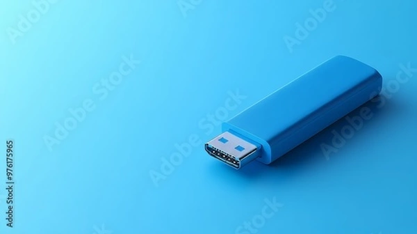 Obraz Blue hdmi cable lying on a blue background