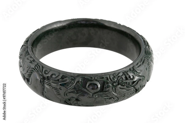 Obraz Black jade bacelet with chinese pattern isolated on white backgr