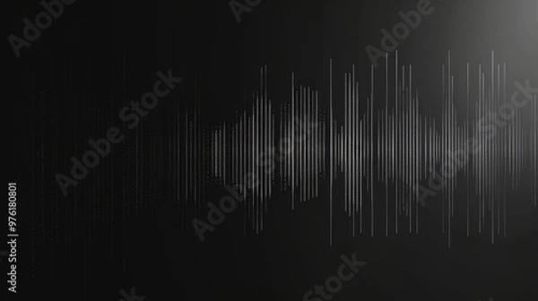 Fototapeta A digital representation of sound waves, visualized as a series of white lines on a dark background
