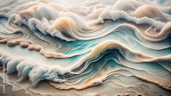 Fototapeta Abstract Fluid Waves in Soft Earth and Aqua Tones, 3D Effect Background