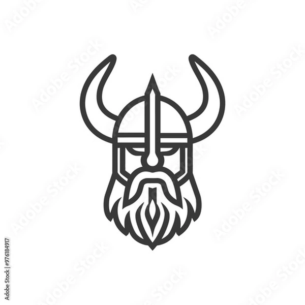 Fototapeta Line Art Illustration of a Viking Warriors Head with Horns and a Helmet